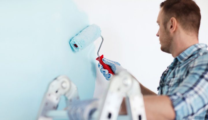 baby blue paint on the wall by a paint professional